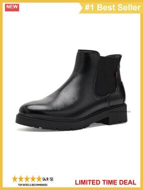 Leather Chelsea Ankle Boots Round Toe Block Heel Hands-Free Comfort